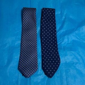 Brooks Brothers Navy Silk Tie Duo with Gold and White Motifs